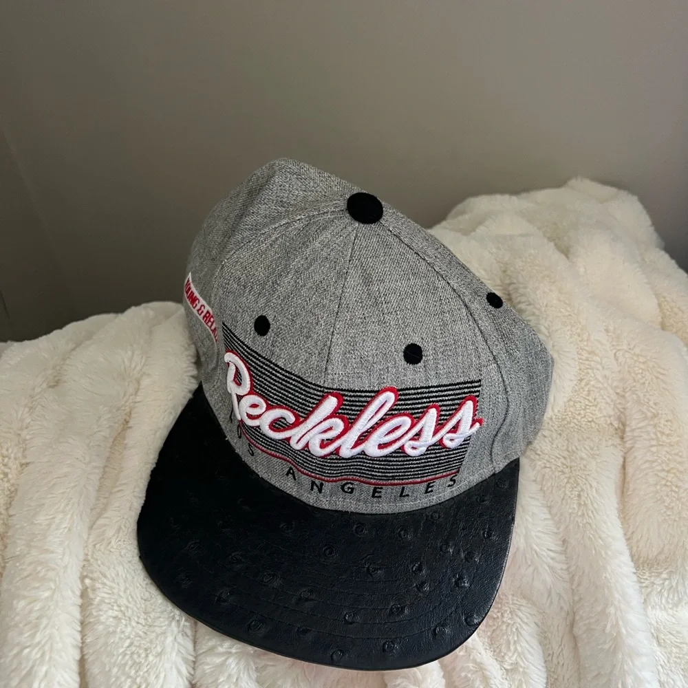 Gray and Black Reckless Snapback Hat